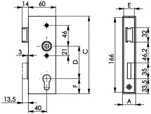 AMF Schlosskasten 141U,blk DIN L/R Maß A30xB60xC172mm Dornm.40mm AMF