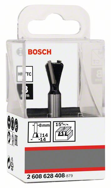 BOSCH Zinkenfräser, 8 mm, D1 14 mm, L 14 mm, G 55 mm, 15°