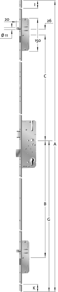 KFV Mehrfachverriegelung MFS AS2300SL-T0Q, Flachstulp, B166, Stahl, Holz, Klasse 3