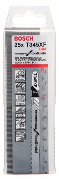 BOSCH Stichsägeblatt T 345 XF Progressor for Wood and Metal, 25er-Pack