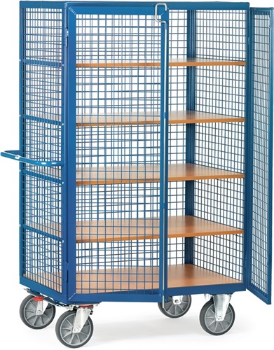 FETRA Etagenwagen L1370xB840xH1792mm Trgf.750kg 4 Etagen Drahtgitter, m.Flügeltür SV