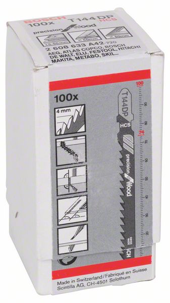 BOSCH Stichsägeblatt T 144 DP Precision for Wood, 100er-Pack