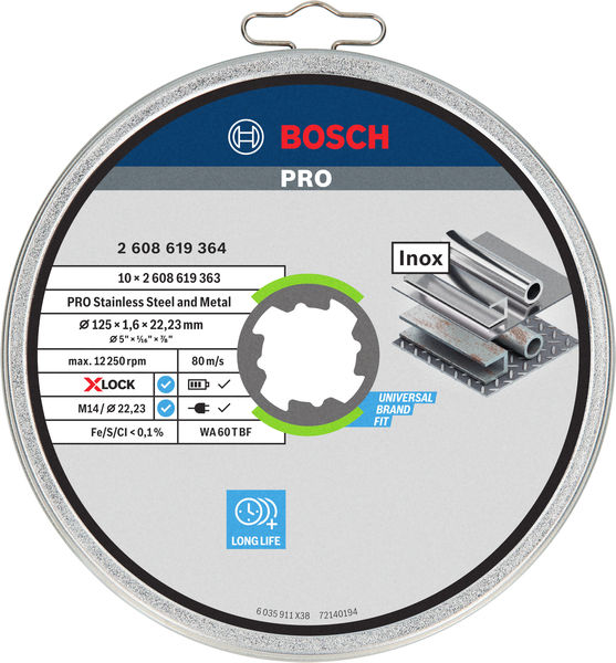 BOSCH X-LOCK Standadrd for Inox-Set, T41, 10-teilig, 125 x 1,6 x 22,23 mm