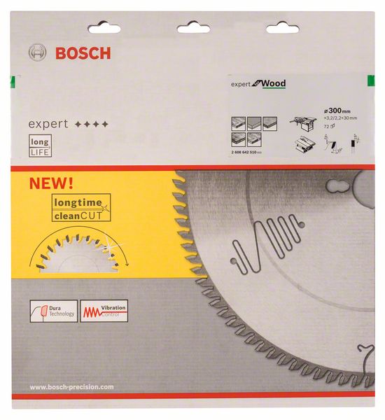 BOSCH Kreissägeblatt Expert for Wood, 300 x 30 x 3,2 mm, 72