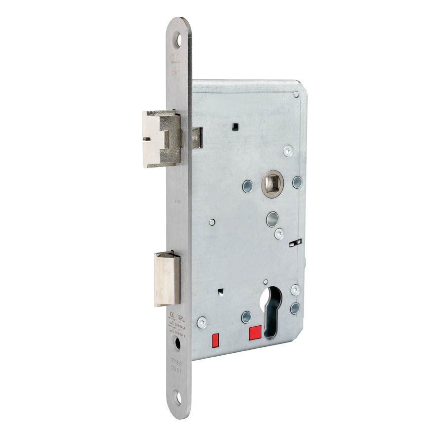 BKS Elektrisch verriegelndes Panik-Einsteckschloss B 2116, rund, 9/72 mm, vergoldet, DIN EN 179