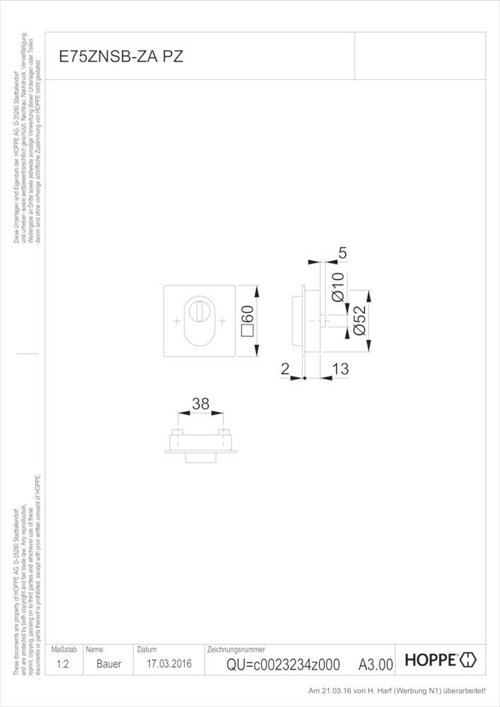 HOPPE® Schutz-Schlüsselrosette E75ZNSB-ZA, Edelstahl