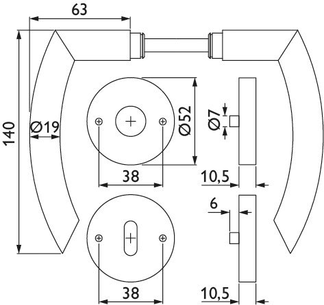 HERMAT Drückergarnitur mit Rosetten BASIC 04 1894.19/2036.ST, Edelstahl