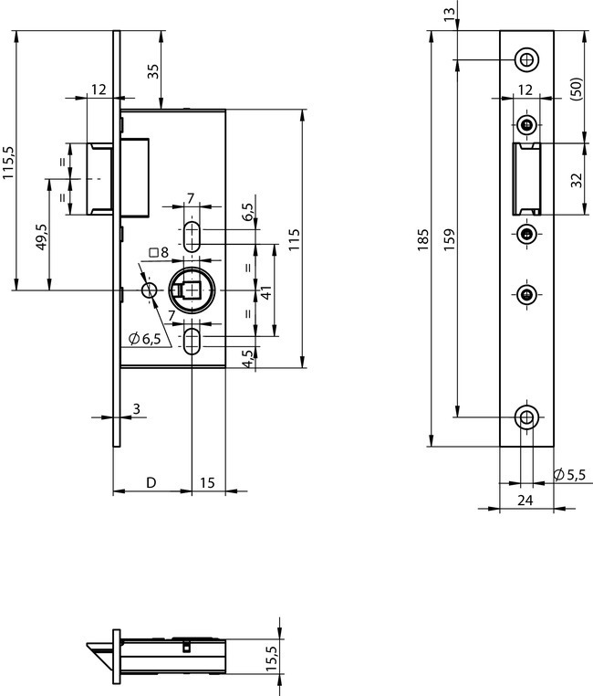 effeff Fallen-Einsteckschloss OneSystem N1502, Flachstulp effeff Fallen-Einsteckschloss OneSystem N1502, Flachstulp