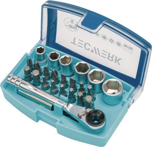 TECWERK Bit-/Steckschlüsselset 24-tlg.Schlitz/PH/PZD/T/Knarre/6 Nüsse TECWERK