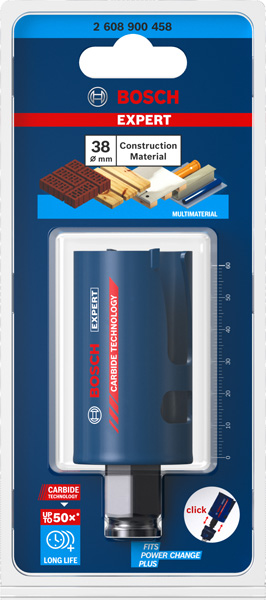 BOSCH EXPERT Construction Material Lochsäge, 38 x 60 mm. Für Dreh- und Schlagbohrer