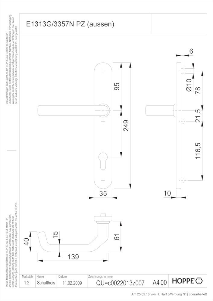 HOPPE® Drücker-Halbgarnitur mit Schmalschild Liverpool E1313G/3357N, Edelstahl, 3099253 HOPPE® Drücker-Halbgarnitur mit Schmalschild Liverpool E1313G/3357N, Edelstahl, 3099253