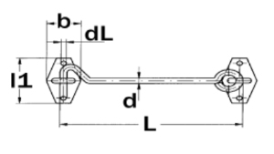 Lüsebrink Sturmhaken mit 1 festen und 1 losen Öse auf Platte l: 120 mm, d: 5,8 verzinkt
