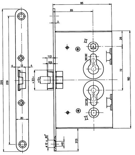 BEVER Spezialeinsteckschloss f.Metalltüren PZ 20/65/72/8mm DIN L/R verz.rd BEVER