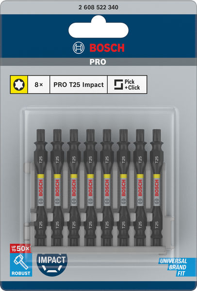 BOSCH Doppelklingen Schrauberbit-Set Impact Control, 8-teilig, T25-T25, 65 mm