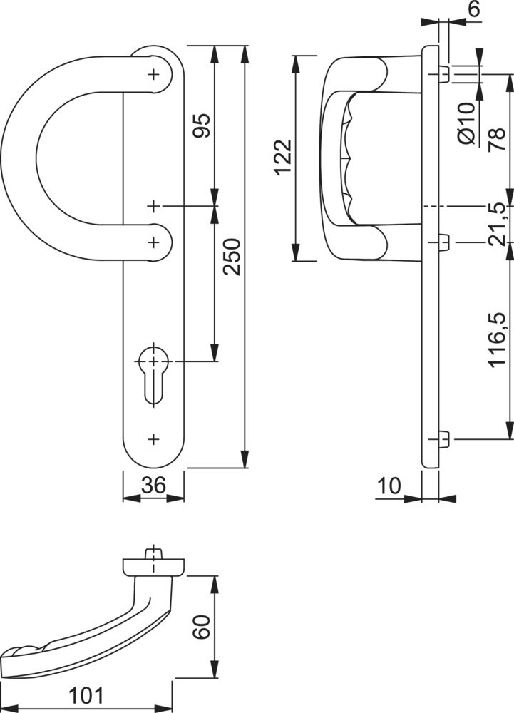 HOPPE® Stoßgriff auf Langschild 513G/3357N, Aluminium, 8210486