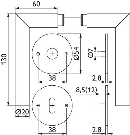 HERMAT Drückergarnitur mit Rosetten BASIC 02 1802/2636.FL, Edelstahl, smoke black