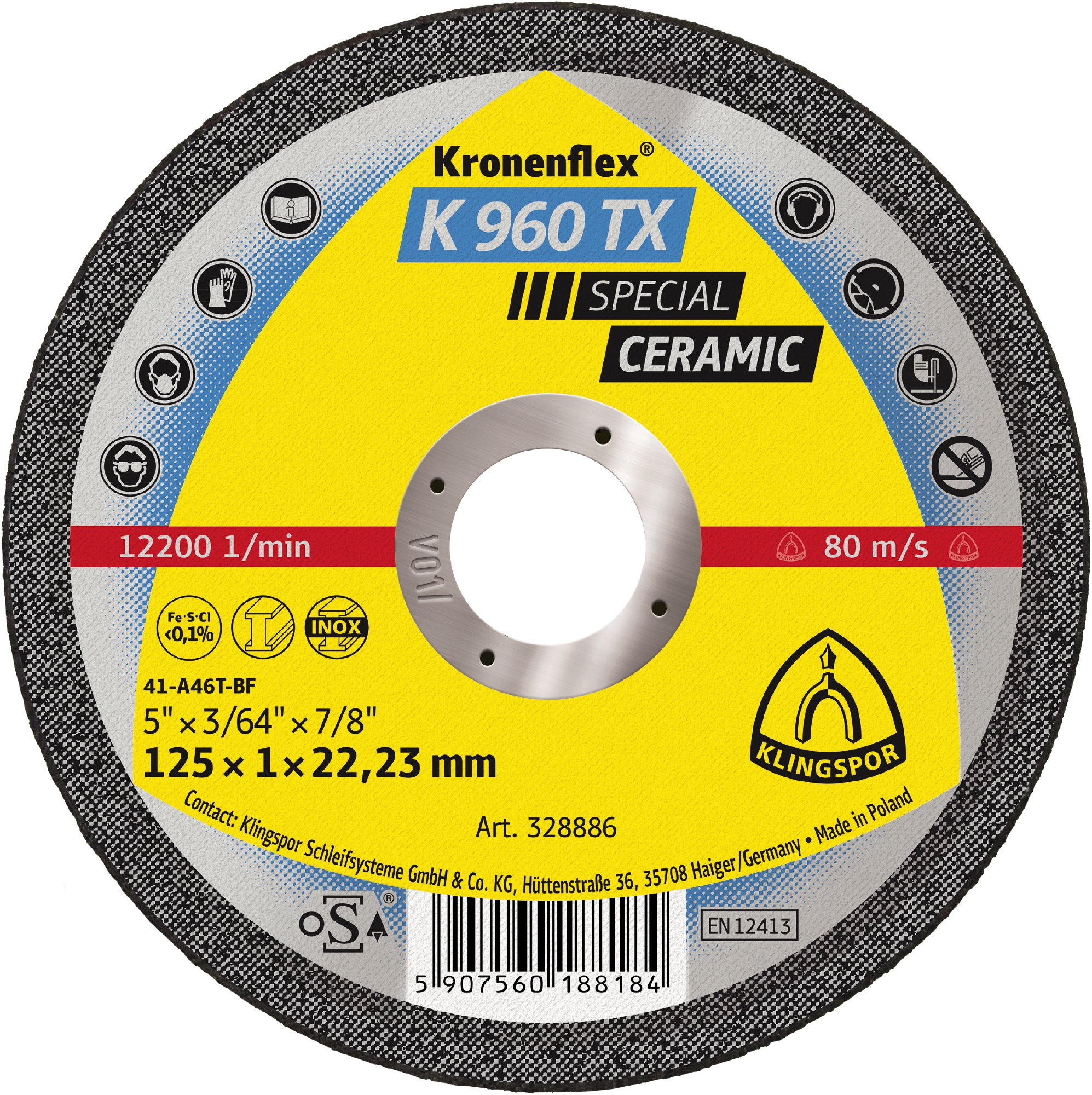 KLINGSPOR Keramik Trennscheibe K 960 TX Special, 125 x 1 x 22,23