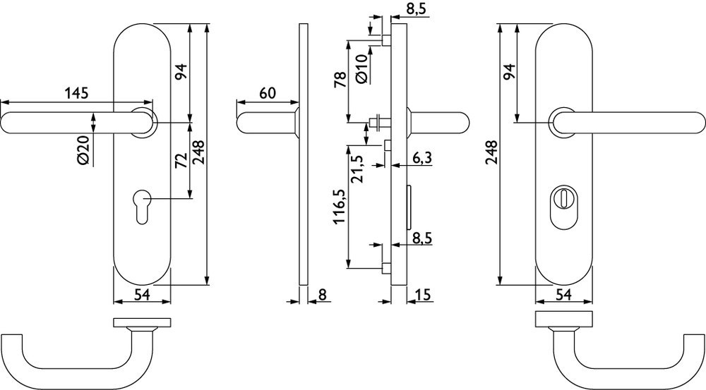HERMAT Schutz-Drückergarnitur BASIC 01 1801/2091.KS, ES 1, Edelstahl