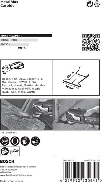 BOSCH EXPERT MetalMax AIZ 20 AIT Blatt für Multifunktionswerkzeuge, 40 x 20 mm. Für oszillierende Multifunktionswerkzeuge