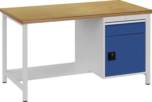 BEDRUNKA+HIRTH Werkbank signalblau lichtgrau B1500xH859xT750mm Buche Multipl.40mm 1Schubl.1Tür