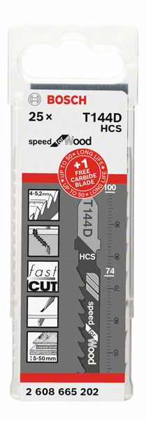 BOSCH Stichsägeblatt-Set: T 144 D + 1 EXPERT 'Hardwood Fast' T 144 DHM , 25-tlg.