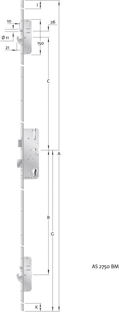 KFV Mehrfachverriegelung MFS AS2750SAQ, U-Stulp, B001, Stahl, RR, Klasse 3