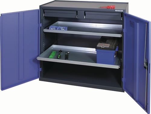 TECWERK Werkzeug-/Beistellschrank H1000xB1000xT500mm 2Schubl.,2Bd.anthrazit/blau TECWERK