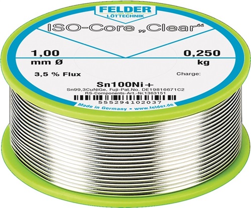 FELDER Lötdraht ISO-Core® Clear 1mm 100g Sn100Ni+ FELDER