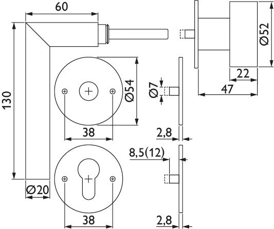 HERMAT Wechselgarnitur mit Rosetten BASIC 02 1802/2636.FL/3127, Edelstahl, , smoke black