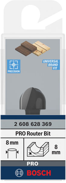 BOSCH Hohlkehlfräser, 8 mm, R1 8 mm, D 16 mm, L 12,4 mm, G 45 mm
