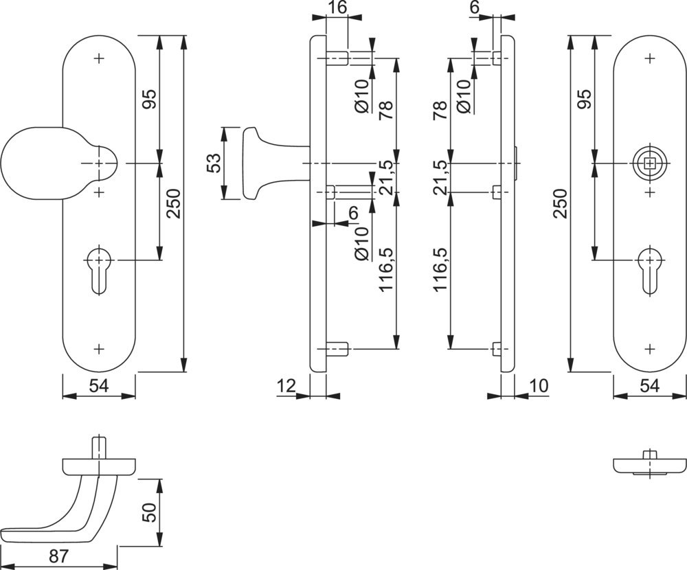 HOPPE® Schutz-Wechselgarnitur mit Langschild 86G/3331/3310, ohne Lochteil, 8/72 mm, Aluminium, 11982214