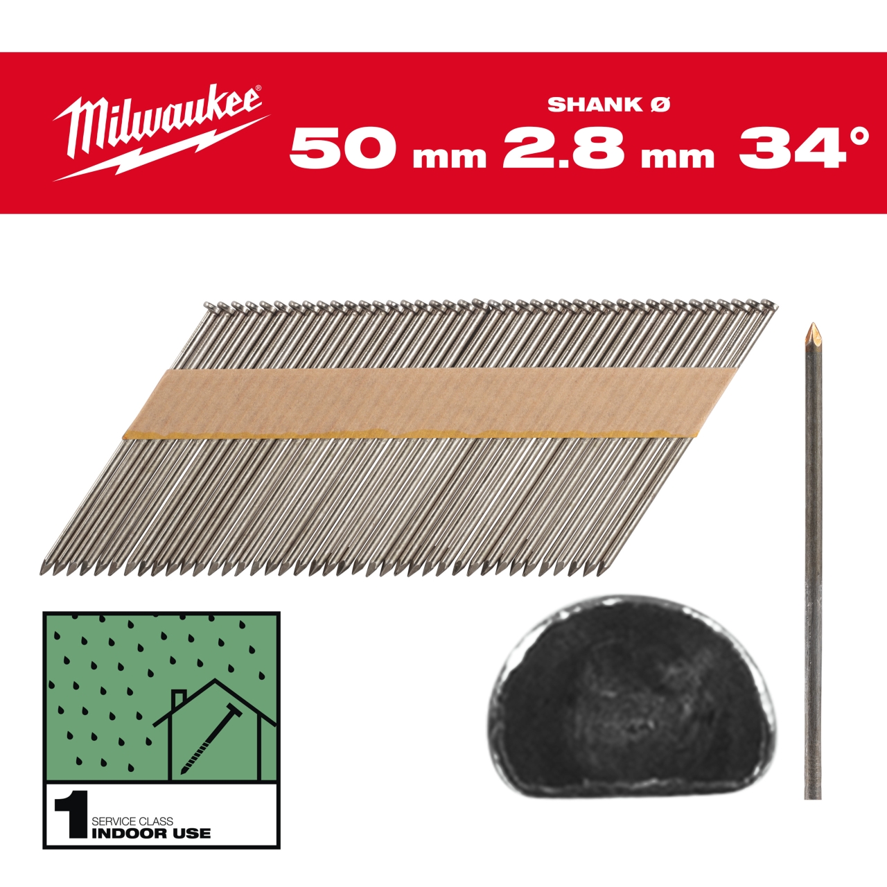 7,4 x 2,8 x 50 mm, Glattschaft Stahl blank, 34° D-Kopf-Nägel für M18FFN