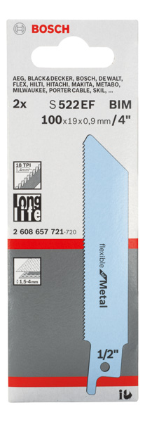 BOSCH Säbelsägeblatt S 522 EF, Flexible for Metal, 2er-Pack