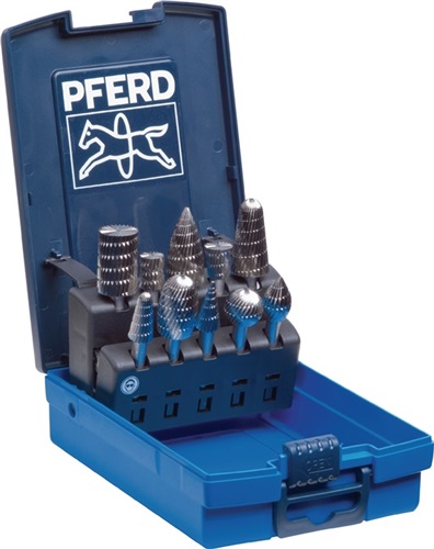 PFERD Frässtifteset 82 Schaft-D.6mm 10-tlg.HSS 3 bruchfeste Ku.-Box PFERD