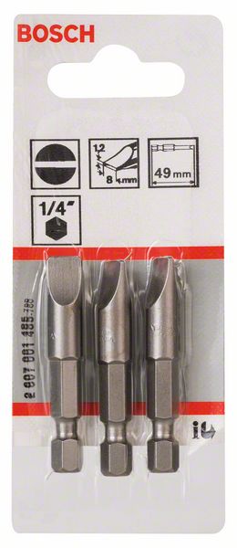 BOSCH Schrauberbit Extra-Hart S 1,2 x 8,0, 49 mm, 3er-Pack