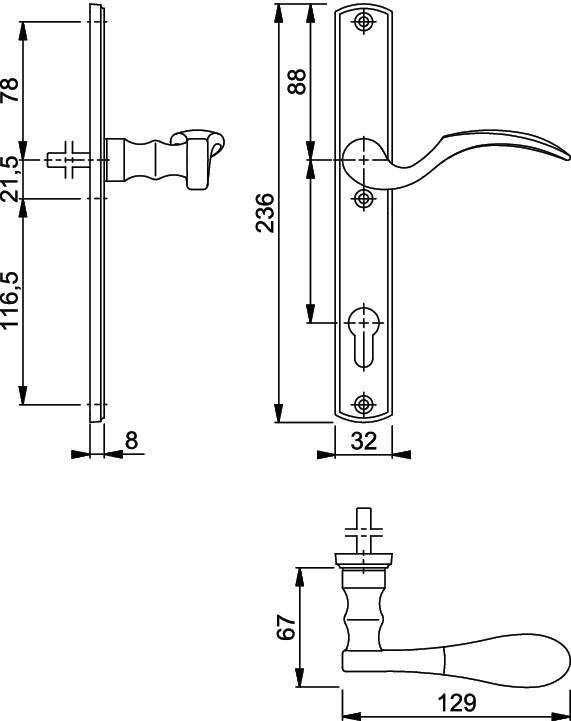 HOPPE® Drückergarnitur mit Schmalschild München M112SH/387N, Messing, 6820534