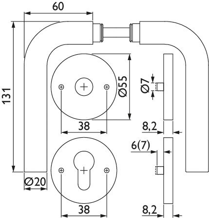 HERMAT FH Drückergarnitur mit Rosetten BASIC 03 1803.FS/2073.M/KT, Edelstahl