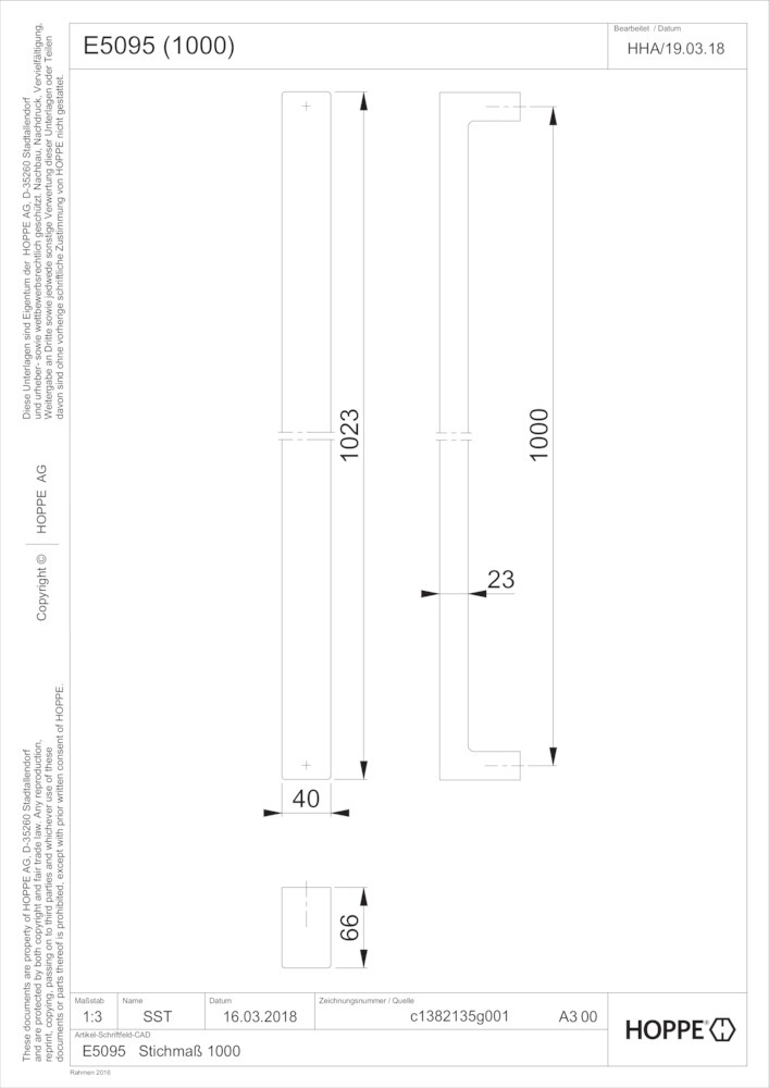 HOPPE® Stoßgriff E5095, Edelstahl, 11681378