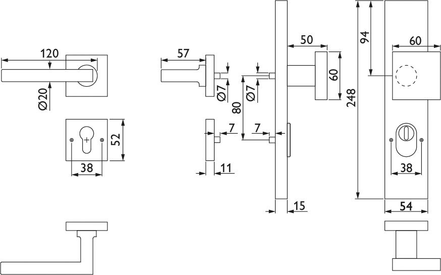 HERMAT Schutz-Kombi-Wechselgarnitur SQUARE 1835.ROS/2094.KS/3132, Edelstahl