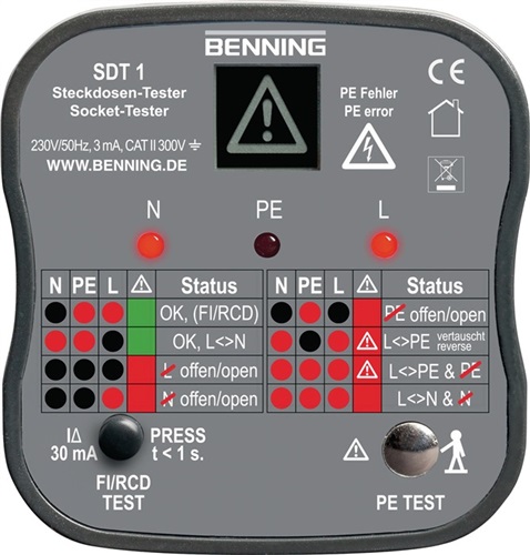 BENNING Steckdosentester SDT 1 z.Prüfung v.Schutzkon.steckd.BENNING