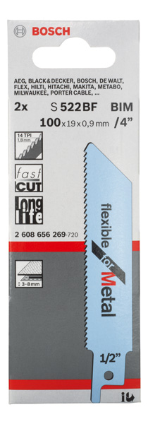 BOSCH Säbelsägeblatt S 522 BF, Flexible for Metal, 2er-Pack