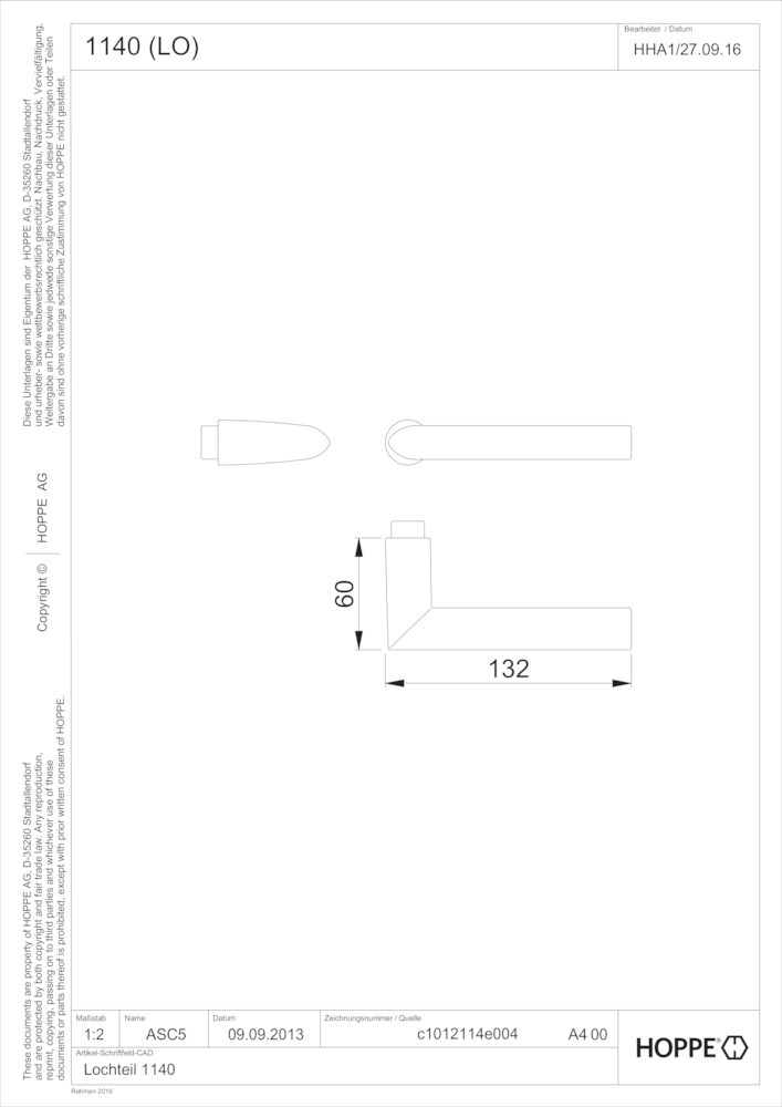 HOPPE® Drückerlochteil Stockholm 1140, Aluminium, 3249397