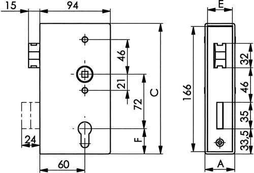 AMF Schlosskasten 140UNIG DIN L/R Maß A40xB94xC173mm Dornm.60mm AMF