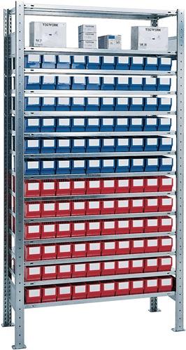 TECWERK Steckregal H2000xB1000xT400mm Grundregal 12 Stahl-Bd.60x3 blau,60x3 rot TECWERK