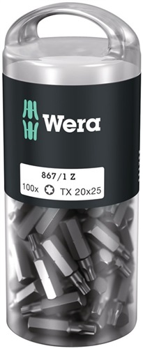 WERA Bitgroßpackung 867/1 Z 1/4 Zoll T 30 L.25mm DIN ISO 1173,Form C 6,3 100St./Box