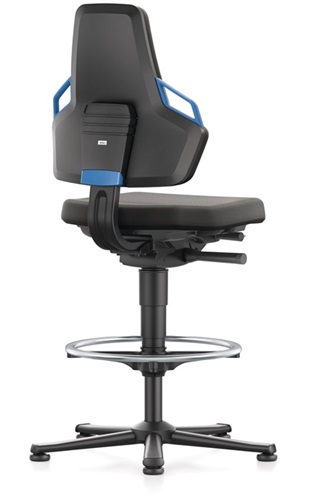 BIMOS Arbeitsdrehstuhl Nexxit Bodengleiter+Fußring Grifffarbe blau Supertec-Gewebe