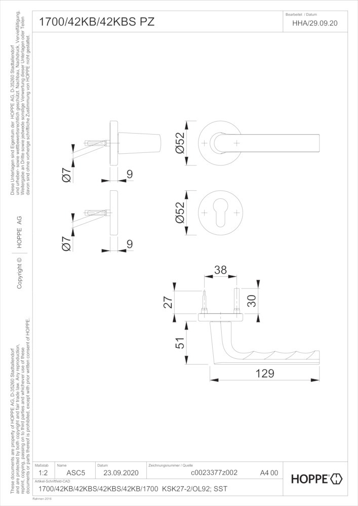 HOPPE® Drückergarnitur mit Rosetten Hamburg 1700/42KB/42KBS, Aluminium, 11907885