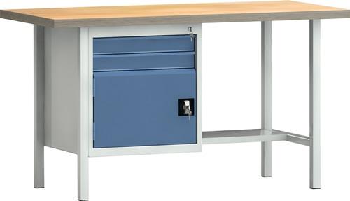 KLW Werkbank PW 700 B1500xT700xH840mm Buche Multiplex grau/brillantblau 2Schubl.1Tür