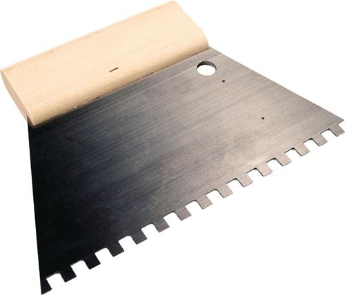 HAROMAC Kleberspachtel L.180mm B.180mm Zahn 8x8mm rostfr.VA C4 Buchenholzgriff HAROMAC