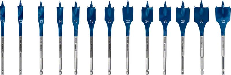 BOSCH EXPERT SelfCut Speed Flachfräsbohrer-Set, 10/12/13/14/16/18/20/22/24/25/28/30/32 mm, 13-tlg.. Für Bohrmaschinen BOSCH EXPERT SelfCut Speed Flachfräsbohrer-Set, 10/12/13/14/16/18/20/22/24/25/28/30/32 mm, 13-tlg.. Für Bohrmaschinen
